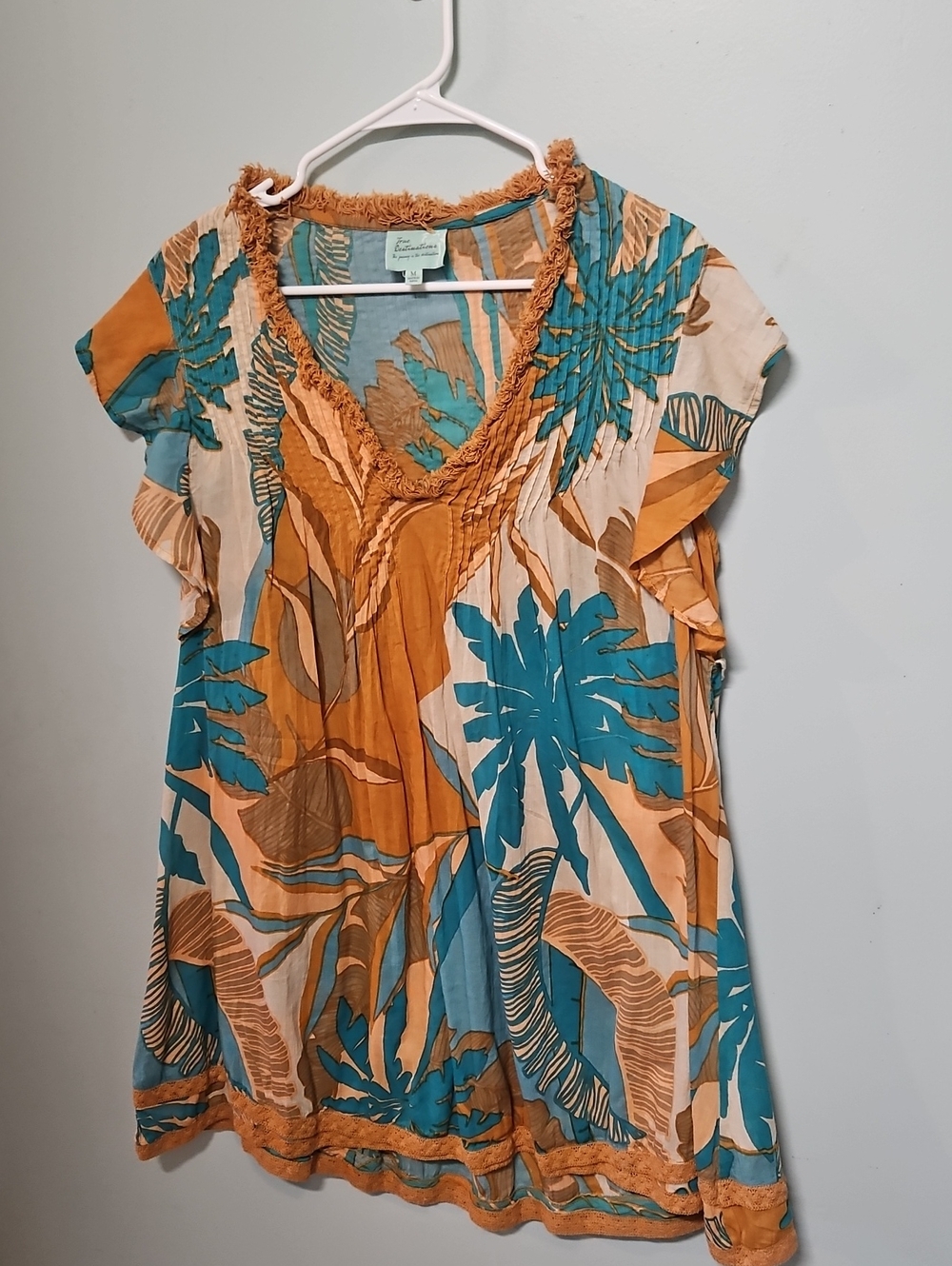 Tropical Print V-Neck Swim Coverup true destinations
